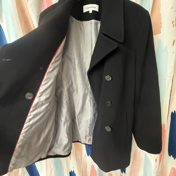 NWOT Calvin Klein Black Double Breasted Lined Wool Cashmere Peacoat Size 14 - Picture 5 of 11